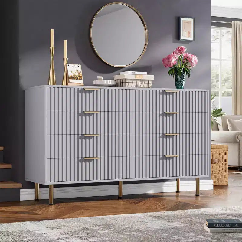 Cassettiera a 8 cassetti per camera da letto, comò moderno da 54 pollici con scanalature e cassetti profondi, organizer in legno per soggiorno, corridoio, camera dei bambini