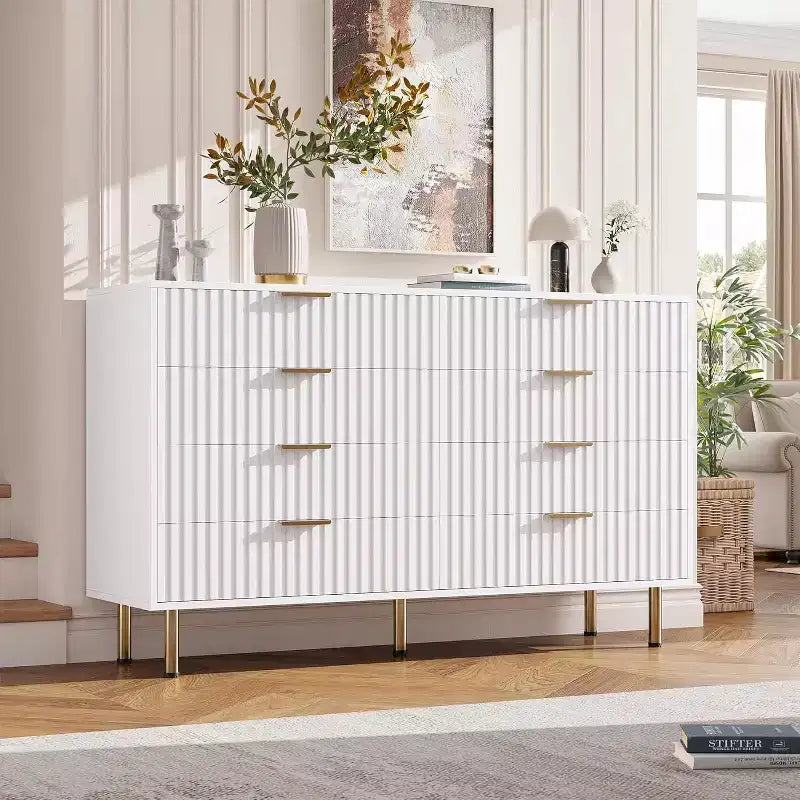 Cassettiera a 8 cassetti per camera da letto, comò moderno da 54 pollici con scanalature e cassetti profondi, organizer in legno per soggiorno, corridoio, camera dei bambini