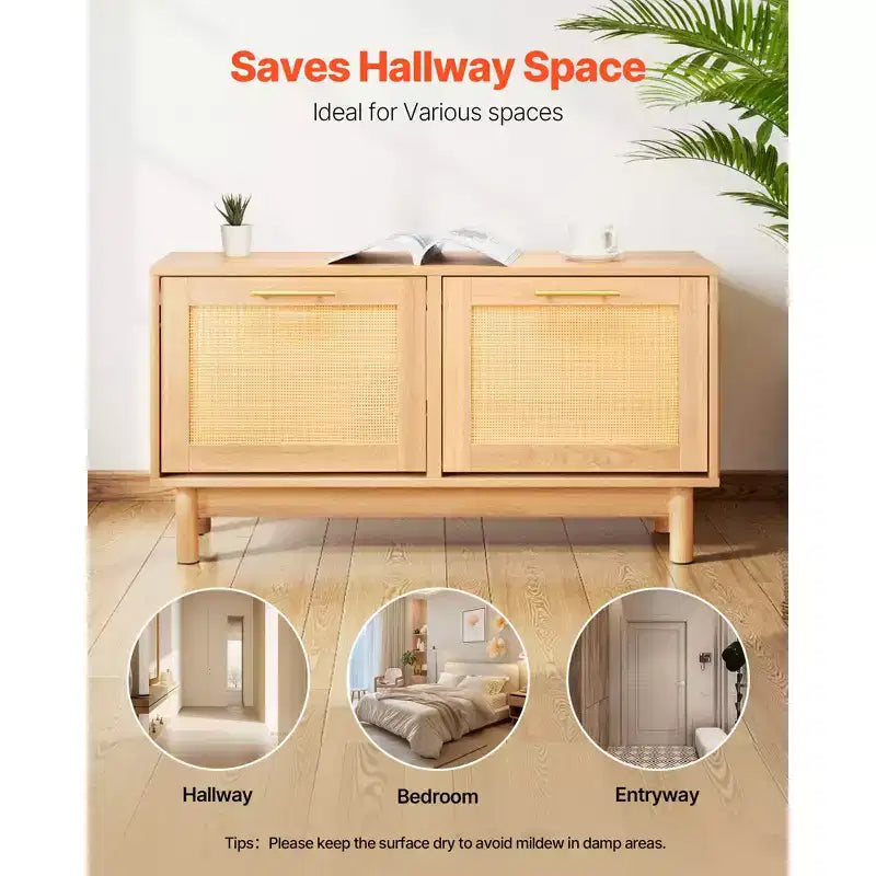 VEVOR Panchina scarpiera da ingresso, 100 x 30 x 53 cm, panchina porta scarpe effetto rattan con 2 cassetti a ribalta, scarpiera portaoggetti da 136 kg con 4 scomparti, marrone