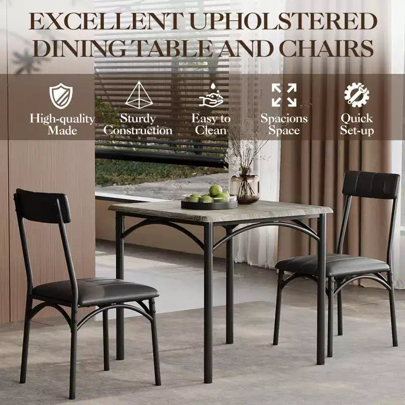 Set da pranzo compatto per piccoli spazi - Tavolino da colazione a 2 sedie con struttura in metallo, tavolo da cucina salvaspazio