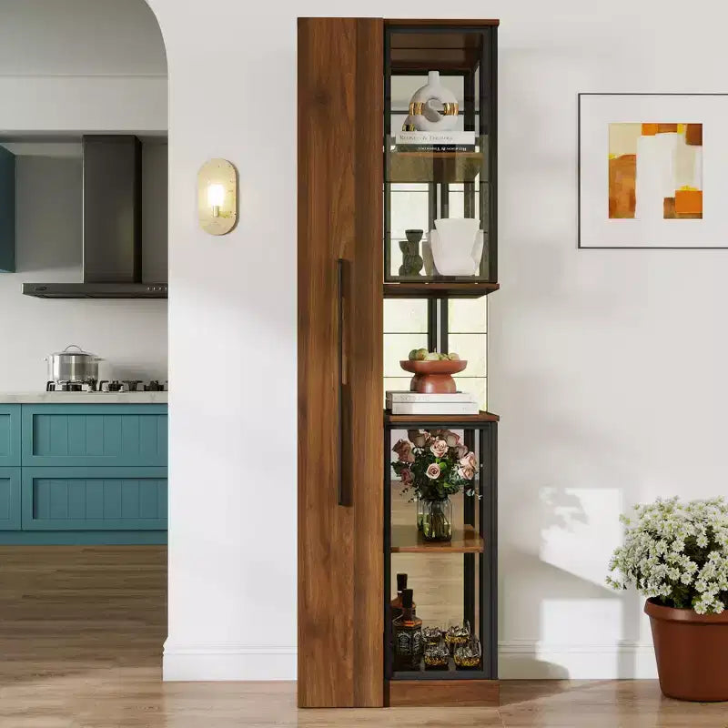 GDFStudio Genevieve Vetrina Rustica in Legno da 70 con Ante a Vetro e Luci