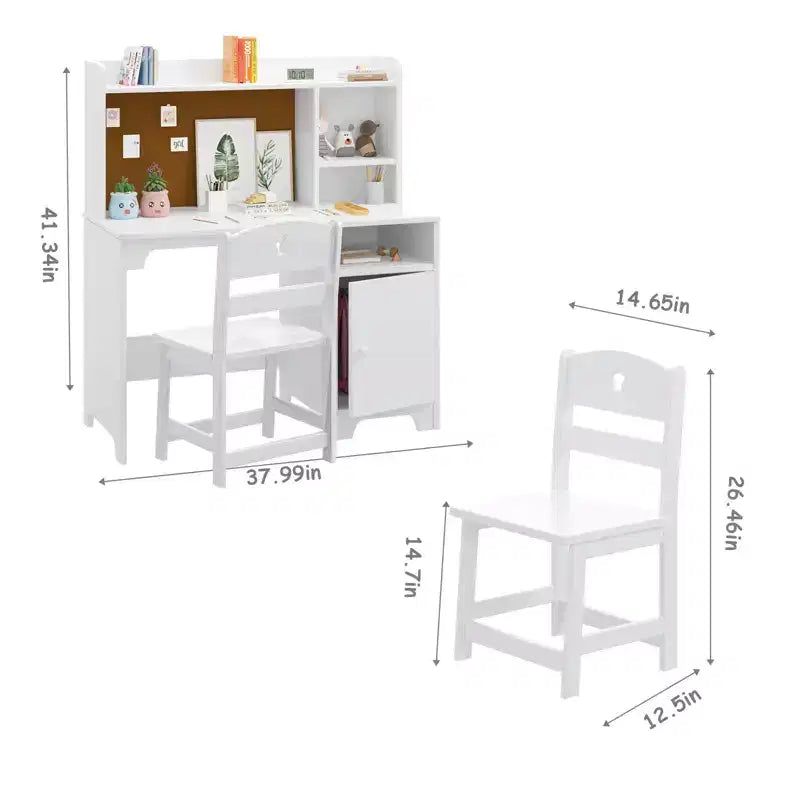 Scrivania per bambini con sedia, scrivania da studio per bambini e bambine con armadietto, scrivania da scrittura per studenti postazione di lavoro per computer per camera da letto e sala studio dei bambini, bianca