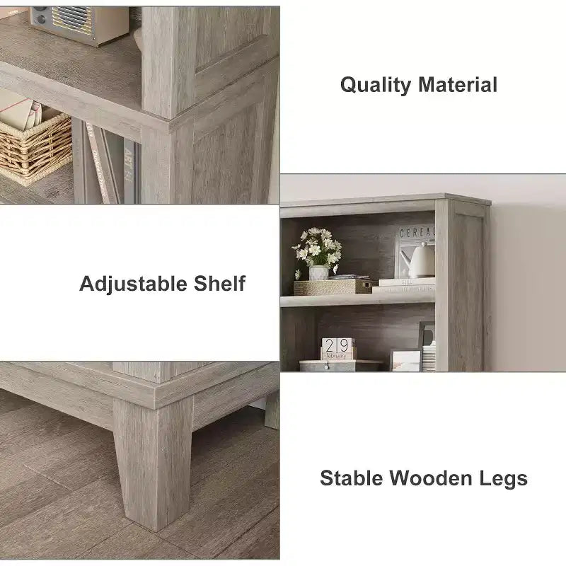 Libreria Farmhouse 71, 5 ripiani regolabili, 80 cm L x 30 cm P, venatura del legno rustico, per soggiorno, ufficio, biblioteca (grigio, ampia)