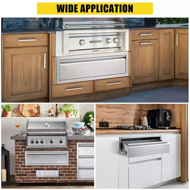 Cassetti per cucina da esterno, cassetti in acciaio inossidabile per barbecue con divisorio - Montaggio a filo incorporato per isole barbecue