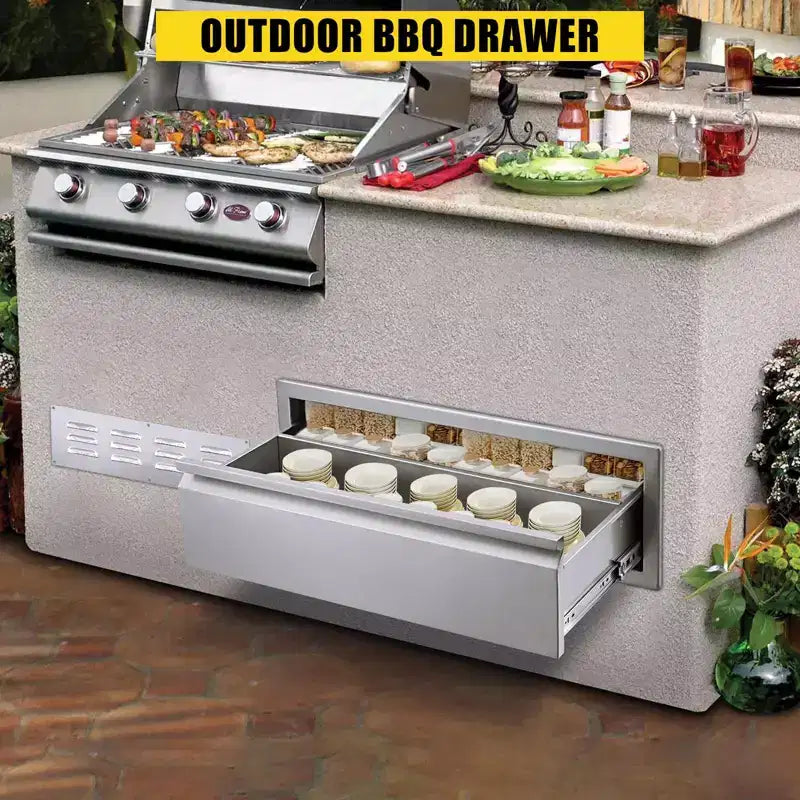 Cassetti per cucina da esterno, cassetti in acciaio inossidabile per barbecue con divisorio - Montaggio a filo incorporato per isole barbecue