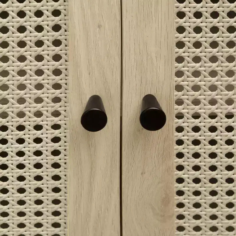 Okak Armadietto da Cucina ad Arco, Armadio Alto con 2 Cassetti e Ante in Rattan, Versatile Mobile per Soggiorno Sala da Pranzo, Naturale
