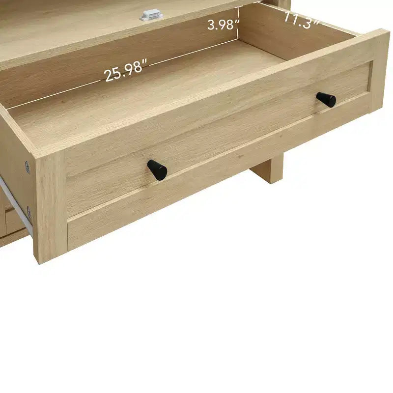 Okak Armadietto da Cucina ad Arco, Armadio Alto con 2 Cassetti e Ante in Rattan, Versatile Mobile per Soggiorno Sala da Pranzo, Naturale