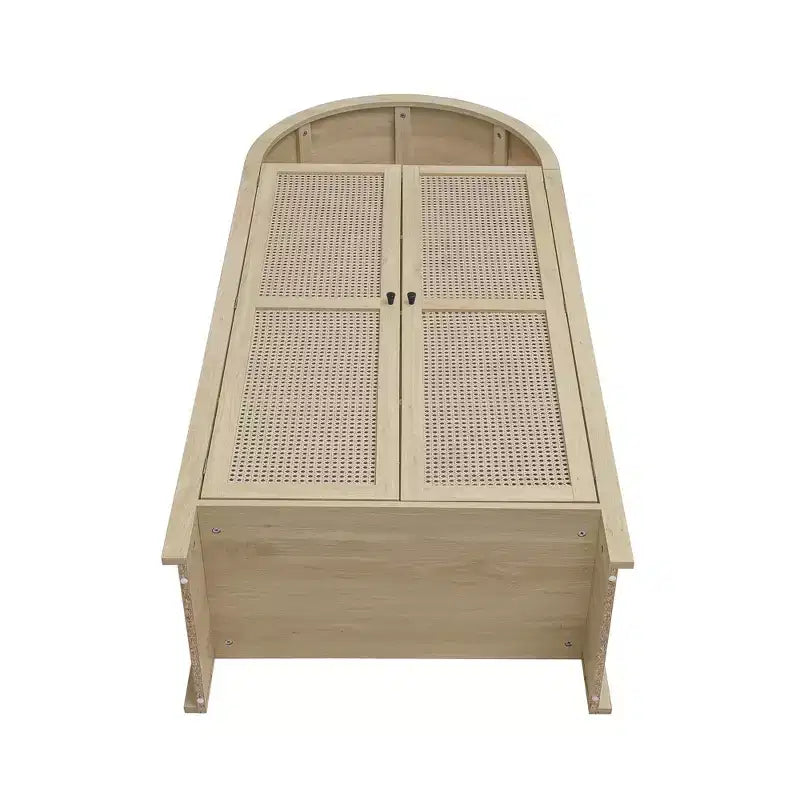 Okak Armadietto da Cucina ad Arco, Armadio Alto con 2 Cassetti e Ante in Rattan, Versatile Mobile per Soggiorno Sala da Pranzo, Naturale