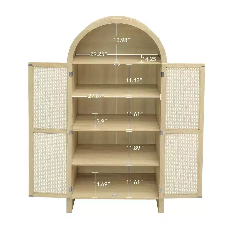 Okak Armadietto da Cucina ad Arco, Armadio Alto con 2 Cassetti e Ante in Rattan, Versatile Mobile per Soggiorno Sala da Pranzo, Naturale