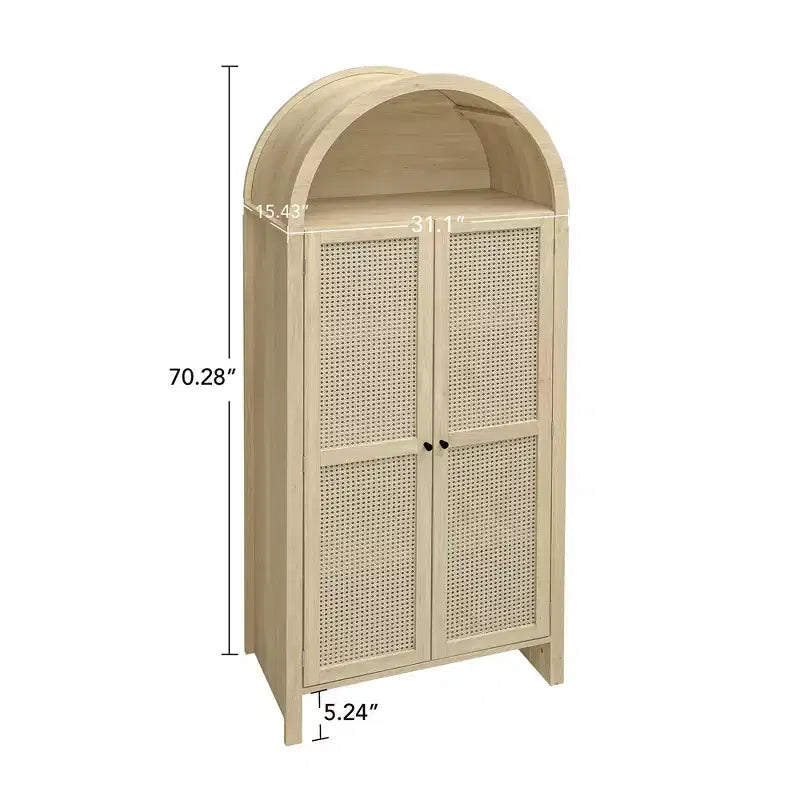 Okak Armadietto da Cucina ad Arco, Armadio Alto con 2 Cassetti e Ante in Rattan, Versatile Mobile per Soggiorno Sala da Pranzo, Naturale