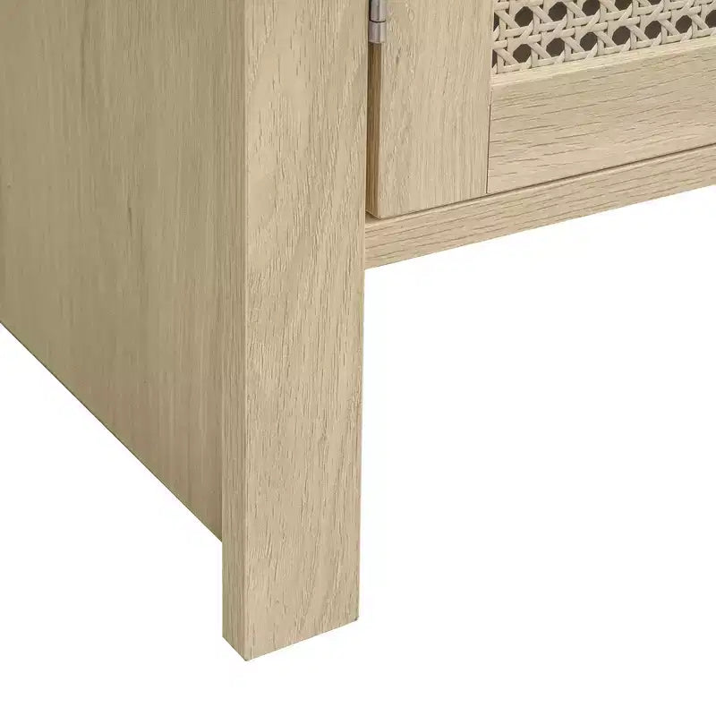Okak Armadietto da Cucina ad Arco, Armadio Alto con 2 Cassetti e Ante in Rattan, Versatile Mobile per Soggiorno Sala da Pranzo, Naturale