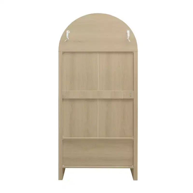 Okak Armadietto da Cucina ad Arco, Armadio Alto con 2 Cassetti e Ante in Rattan, Versatile Mobile per Soggiorno Sala da Pranzo, Naturale