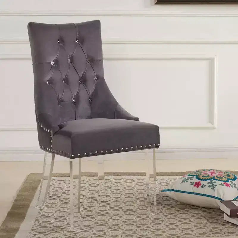 Armen Living, sedia da pranzo Gobi moderna e contemporanea trapuntata in velluto grigio con gambe in acrilico