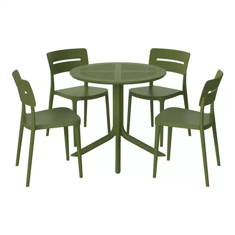 WestinTrends Playa Set da Pranzo Moderno da Esterno a 5 Pezzi con Tavolo Rotondo in Resina e Sedie Impilabili