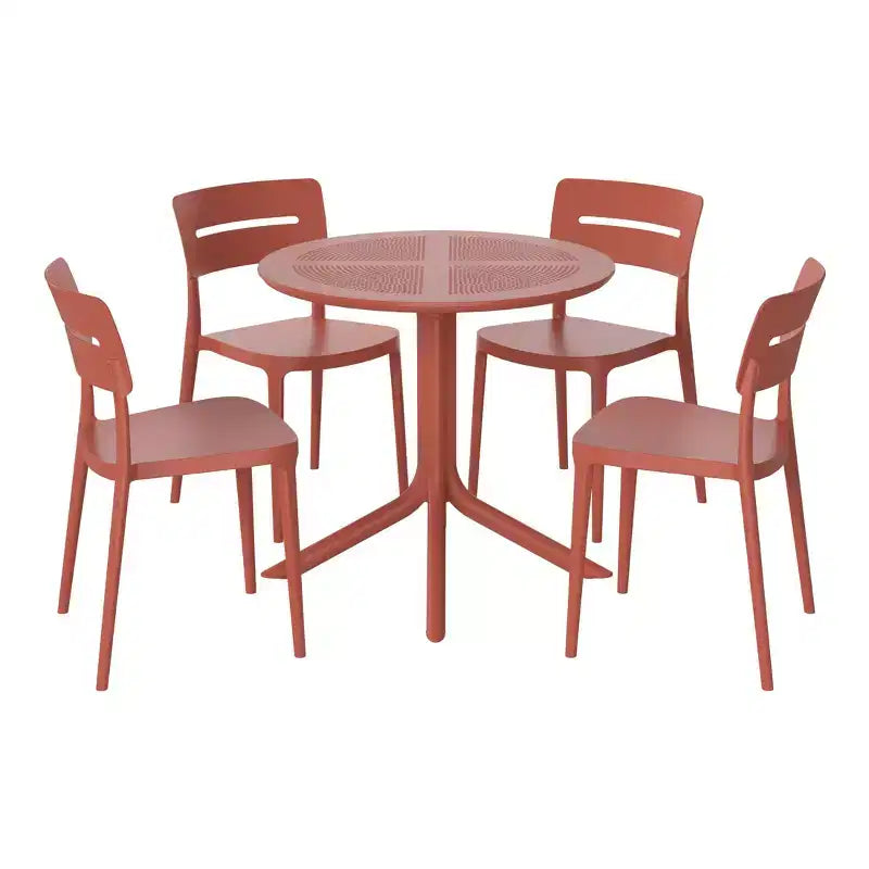 WestinTrends Playa Set da Pranzo Moderno da Esterno a 5 Pezzi con Tavolo Rotondo in Resina e Sedie Impilabili