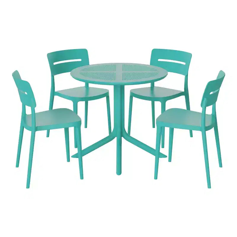 WestinTrends Playa Set da Pranzo Moderno da Esterno a 5 Pezzi con Tavolo Rotondo in Resina e Sedie Impilabili