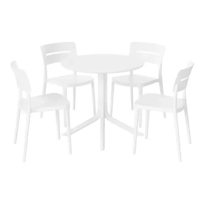 WestinTrends Playa Set da Pranzo Moderno da Esterno a 5 Pezzi con Tavolo Rotondo in Resina e Sedie Impilabili