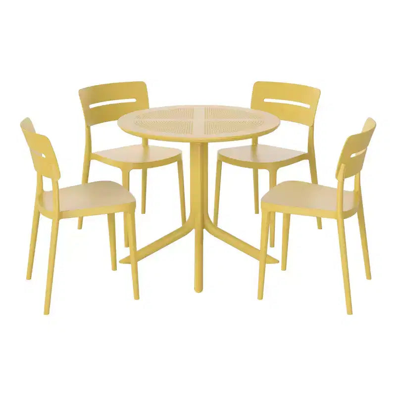 WestinTrends Playa Set da Pranzo Moderno da Esterno a 5 Pezzi con Tavolo Rotondo in Resina e Sedie Impilabili