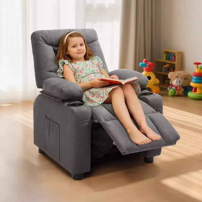 Poltrona reclinabile per bambini VEVOR, poltrona reclinabile per bambini con portabicchieri e tasche, schienale regolabile da 107 a 126, tessuto in poliestere traspirante, grigio