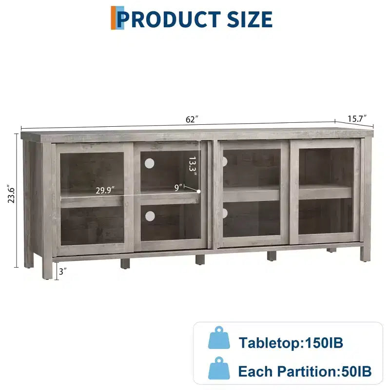 Mobile porta TV per 65 pollici, mobile TV di design con armadietto e 4 ante scorrevoli in vetro, moderno tavolo console TV per soggiorno, camera da letto
