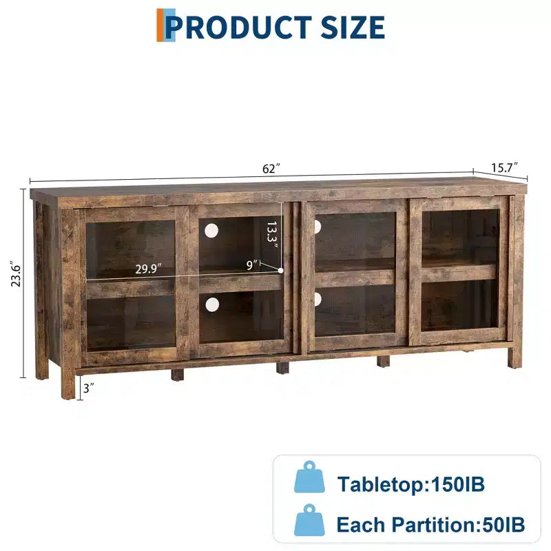 Mobile porta TV per 65 pollici, mobile TV di design con armadietto e 4 ante scorrevoli in vetro, moderno tavolo console TV per soggiorno, camera da letto