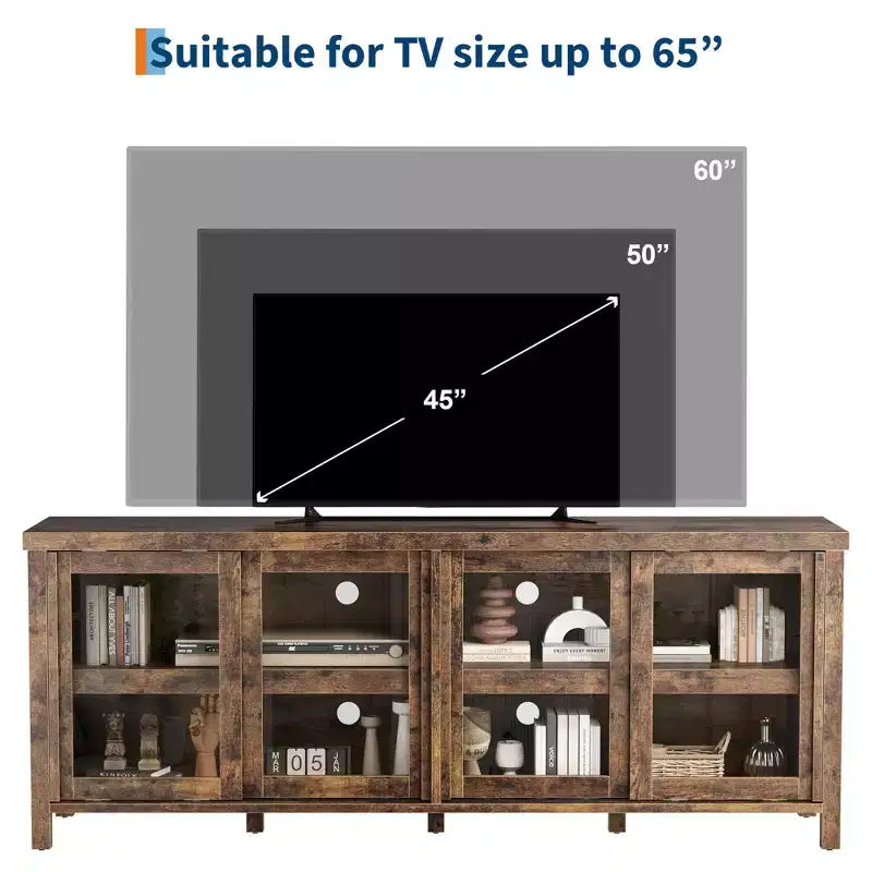 Mobile porta TV per 65 pollici, mobile TV di design con armadietto e 4 ante scorrevoli in vetro, moderno tavolo console TV per soggiorno, camera da letto