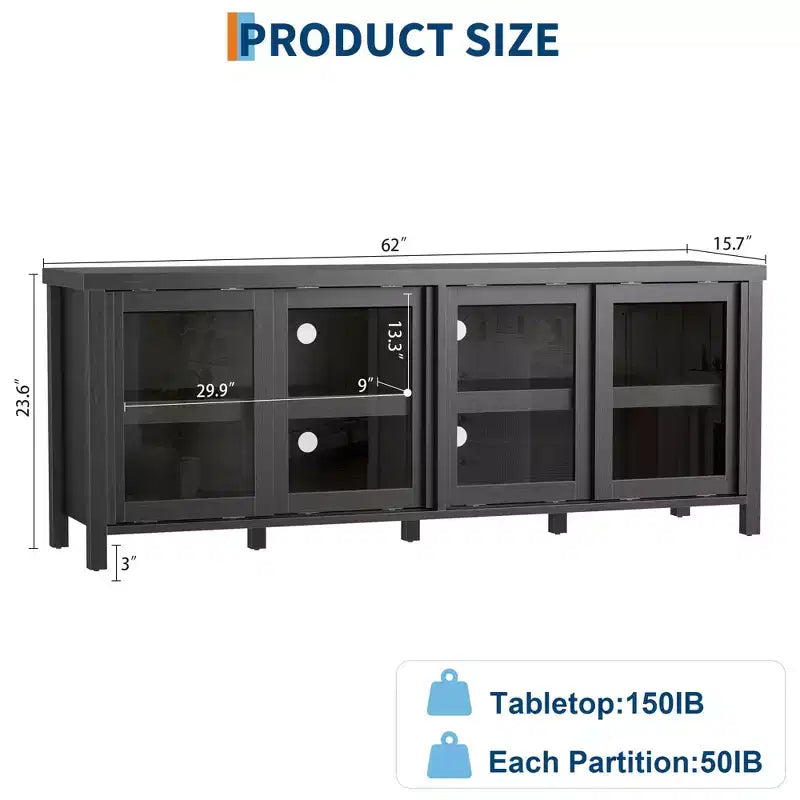 Mobile porta TV per 65 pollici, mobile TV di design con armadietto e 4 ante scorrevoli in vetro, moderno tavolo console TV per soggiorno, camera da letto