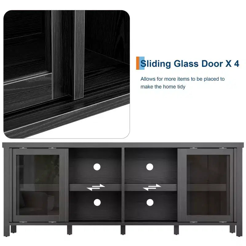 Mobile porta TV per 65 pollici, mobile TV di design con armadietto e 4 ante scorrevoli in vetro, moderno tavolo console TV per soggiorno, camera da letto
