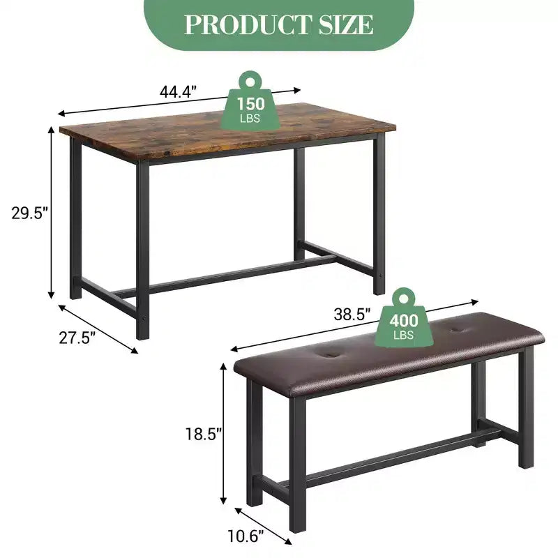 Set da pranzo di 3 pezzi per 4 persone, tavolo da cucina da 44 pollici con 2 panche, set da tavolo rettangolare in legno, tavolo da colazione salvaspazio, nero