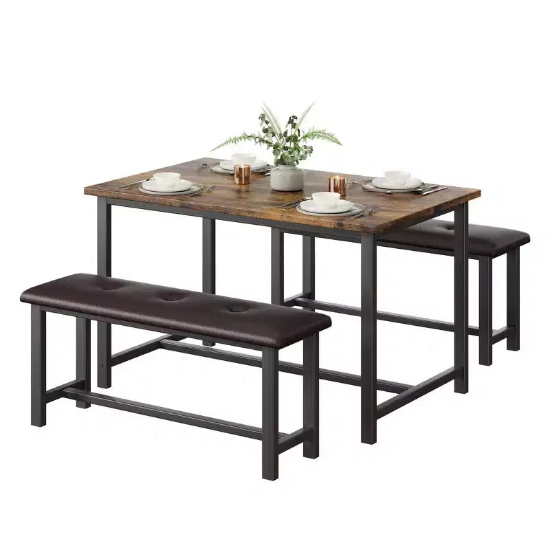 Set da pranzo di 3 pezzi per 4 persone, tavolo da cucina da 44 pollici con 2 panche, set da tavolo rettangolare in legno, tavolo da colazione salvaspazio, nero