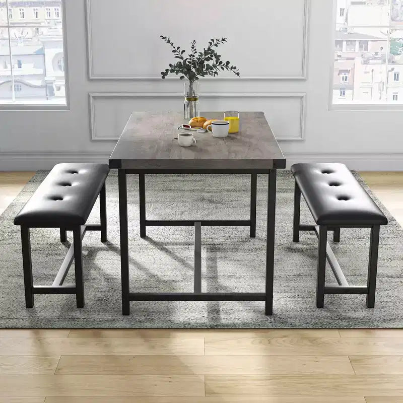 Set da pranzo di 3 pezzi per 4 persone, tavolo da cucina da 44 pollici con 2 panche, set da tavolo rettangolare in legno, tavolo da colazione salvaspazio, nero