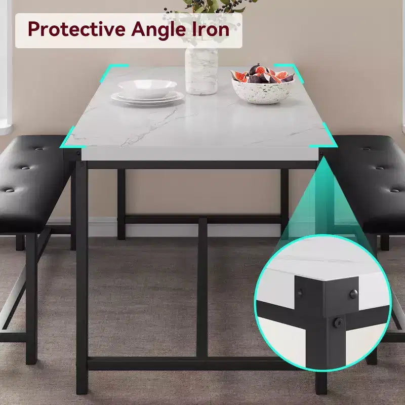 Set da pranzo di 3 pezzi per 4 persone, tavolo da cucina da 44 pollici con 2 panche, set da tavolo rettangolare in legno, tavolo da colazione salvaspazio, nero