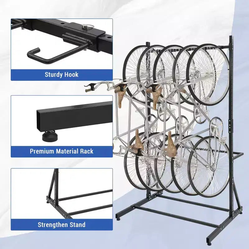 Rastrelliera per biciclette, porta bici verticale autoportante per 5 biciclette - capacità 136 kg, altezza regolabile, per interni, nero