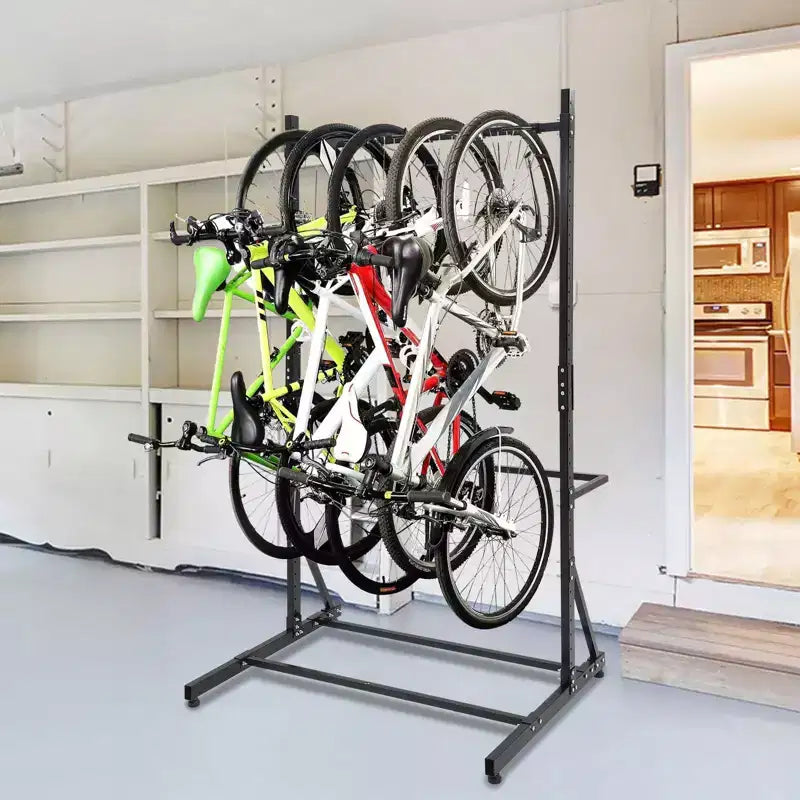 Rastrelliera per biciclette, porta bici verticale autoportante per 5 biciclette - capacità 136 kg, altezza regolabile, per interni, nero