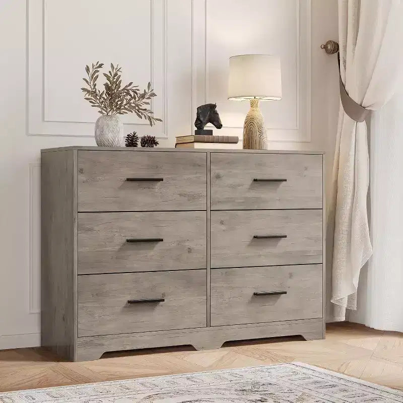 Acekool Cassettiera a 6 Cassetti, Comò Moderno con Maniglie in Metallo, Porta TV in Legno e Organizzatore di Archiviazione per Camera da Letto, Soggiorno