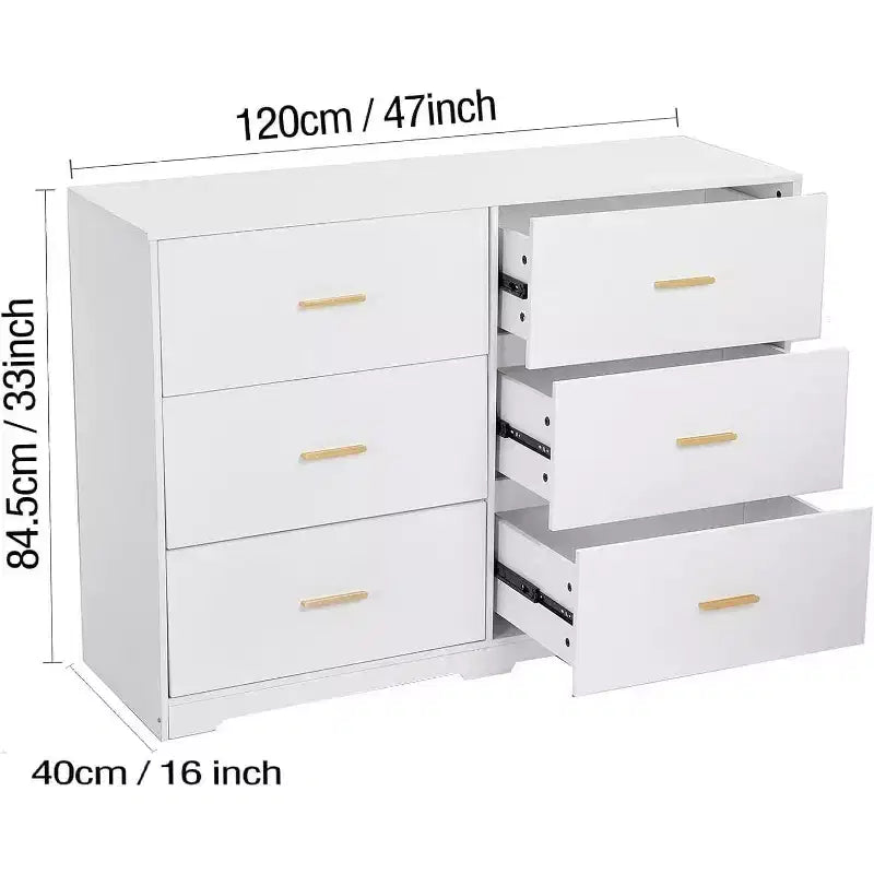 Acekool Cassettiera a 6 Cassetti, Comò Moderno con Maniglie in Metallo, Porta TV in Legno e Organizzatore di Archiviazione per Camera da Letto, Soggiorno