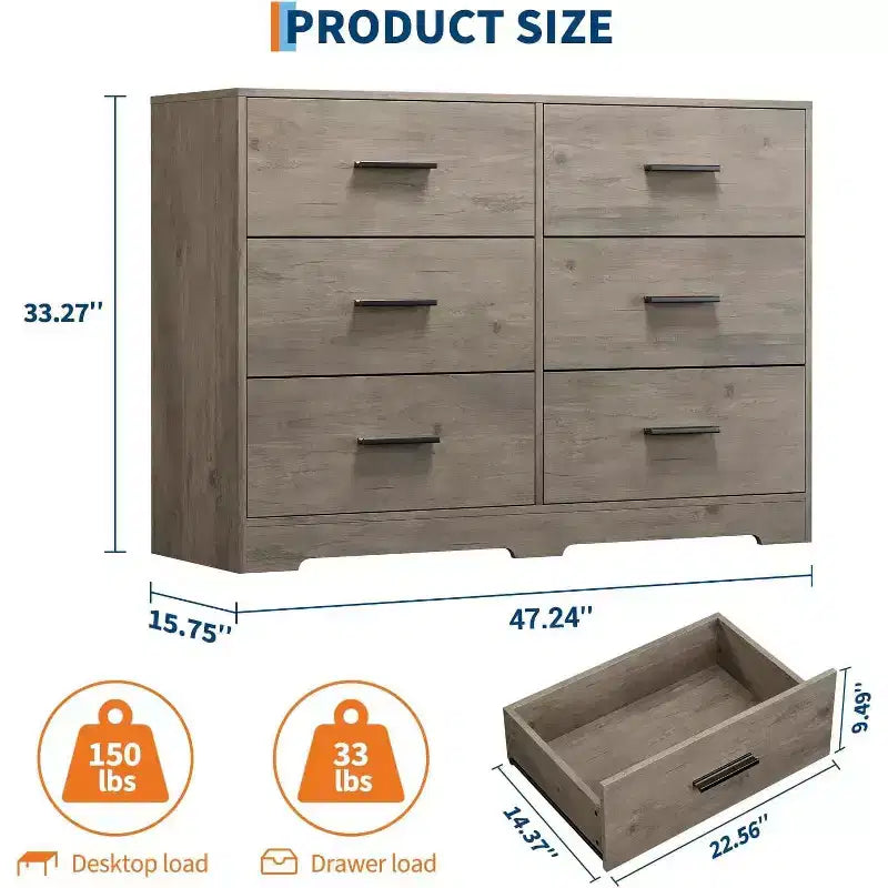 Acekool Cassettiera a 6 Cassetti, Comò Moderno con Maniglie in Metallo, Porta TV in Legno e Organizzatore di Archiviazione per Camera da Letto, Soggiorno