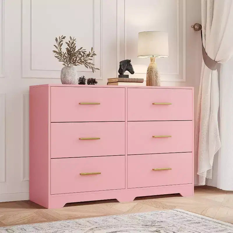 Acekool Cassettiera a 6 Cassetti, Comò Moderno con Maniglie in Metallo, Porta TV in Legno e Organizzatore di Archiviazione per Camera da Letto, Soggiorno
