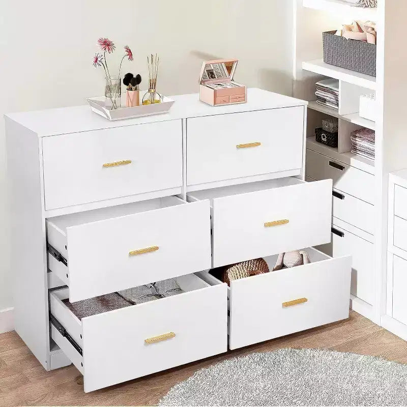 Acekool Cassettiera a 6 Cassetti, Comò Moderno con Maniglie in Metallo, Porta TV in Legno e Organizzatore di Archiviazione per Camera da Letto, Soggiorno