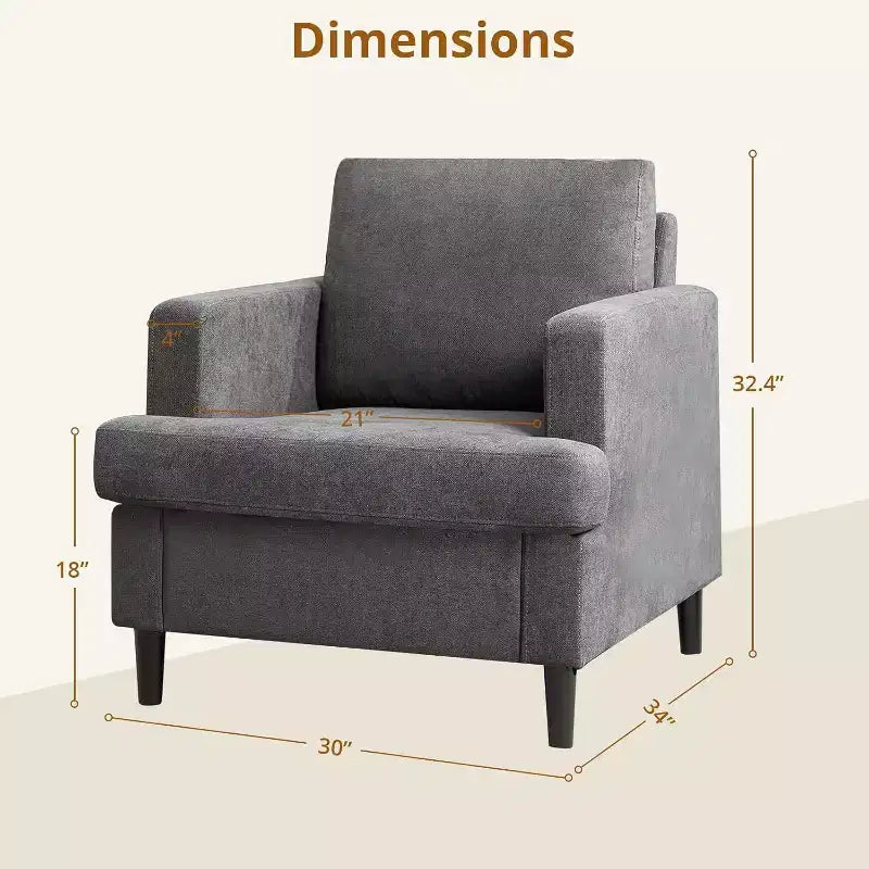 Acekool Poltrona moderna oversize, poltrona imbottita in lino con cuscino spesso, comoda poltrona Mid-Century per soggiorno e camera da letto, grigio