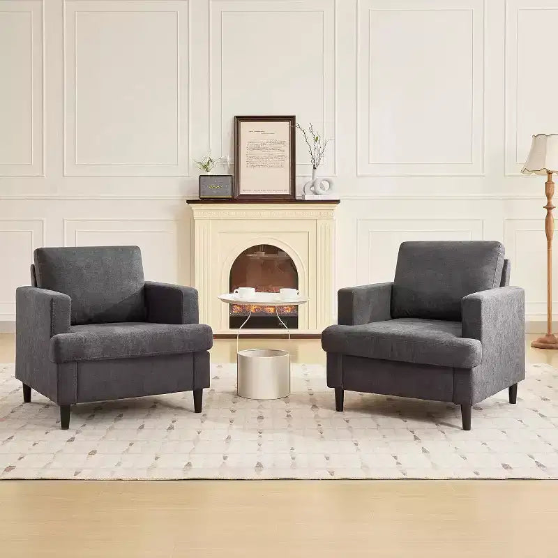 Acekool Poltrona moderna oversize, poltrona imbottita in lino con cuscino spesso, comoda poltrona Mid-Century per soggiorno e camera da letto, grigio