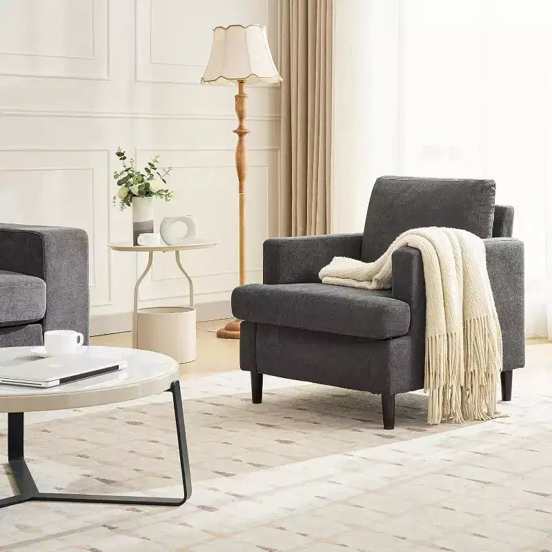 Acekool Poltrona moderna oversize, poltrona imbottita in lino con cuscino spesso, comoda poltrona Mid-Century per soggiorno e camera da letto, grigio