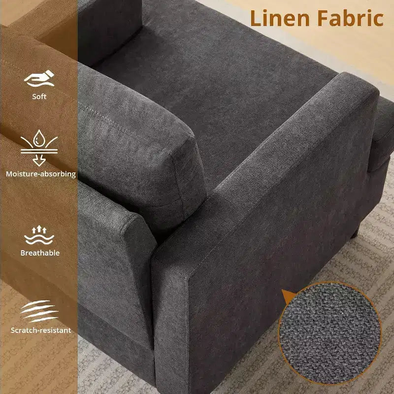Acekool Poltrona moderna oversize, poltrona imbottita in lino con cuscino spesso, comoda poltrona Mid-Century per soggiorno e camera da letto, grigio