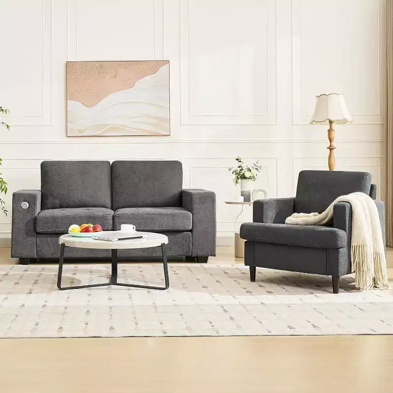 Acekool Poltrona moderna oversize, poltrona imbottita in lino con cuscino spesso, comoda poltrona Mid-Century per soggiorno e camera da letto, grigio