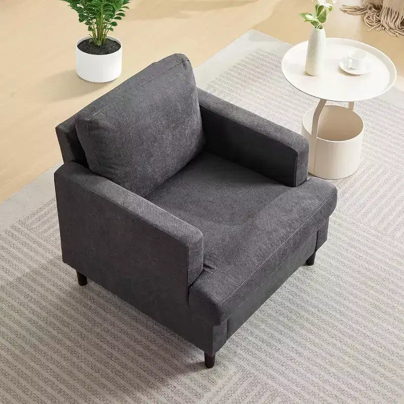 Acekool Poltrona moderna oversize, poltrona imbottita in lino con cuscino spesso, comoda poltrona Mid-Century per soggiorno e camera da letto, grigio