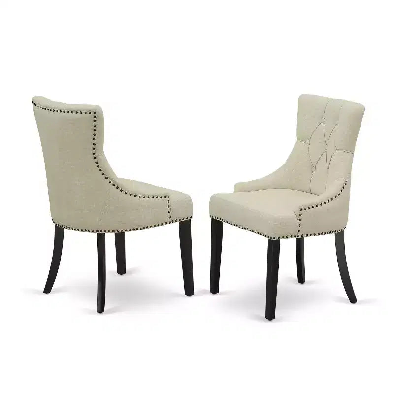 HomeStock Belmont Set Sala da Pranzo 7 Pezzi Include un Tavolo da Cucina Rettangolare con Prolunga a Farfalla e Sei Sedie Parson con Tessuto Beige Chiaro, Finitura Nera