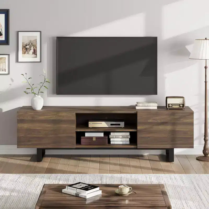Mobile TV Industriale per 75 Pollici, Mobile Porta TV Naturale con 2 Cassetti e Gamba di Supporto Resistente, Mobile Contenitore in Legno Consolle TV