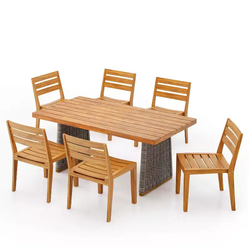 Christopher Knight Home Penelope Set da Pranzo Rustico da Esterno di 7 Pezzi in Legno di Acacia con Tavolo in Rattan a Doghe