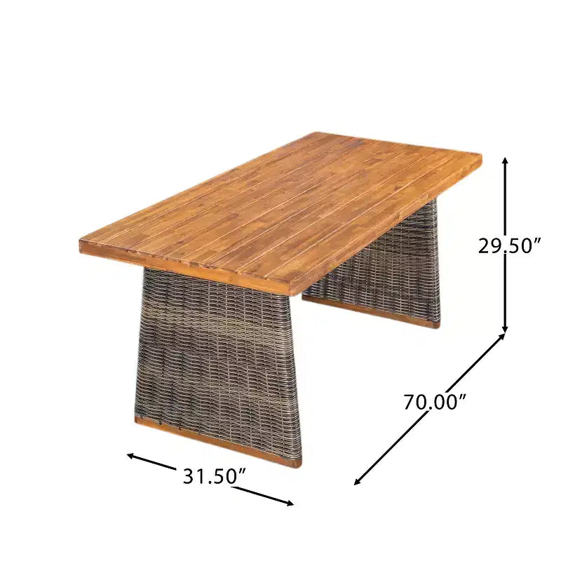 Christopher Knight Home Penelope Set da Pranzo Rustico da Esterno di 7 Pezzi in Legno di Acacia con Tavolo in Rattan a Doghe