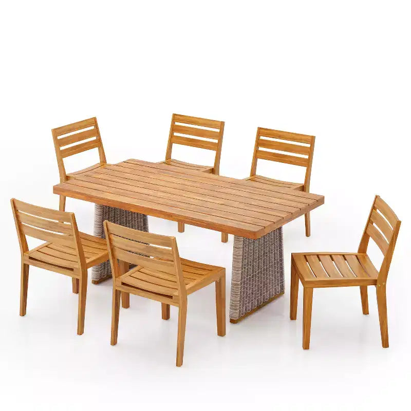 Christopher Knight Home Penelope Set da Pranzo Rustico da Esterno di 7 Pezzi in Legno di Acacia con Tavolo in Rattan a Doghe